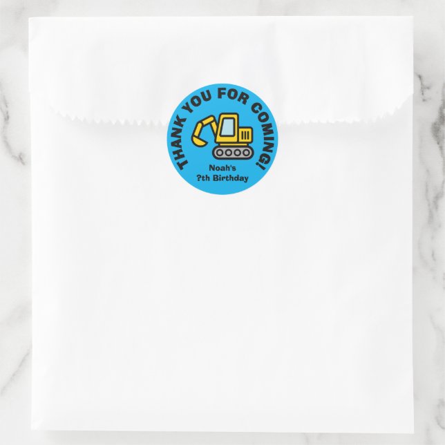 Sticker Rond Thank you for coming construction theme Birthday (Sac)