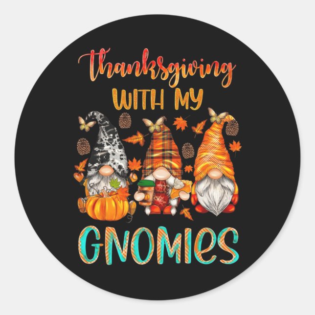 Sticker Rond Thanksgiving Avec Mes Gnomies Automne Saison Citro (Devant)