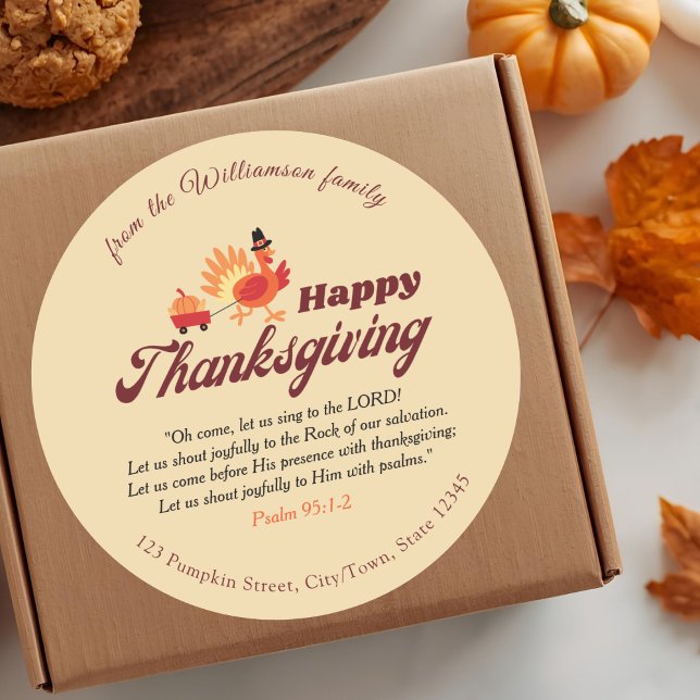 Sticker Rond Thanksgiving Bible Verse | Custom Name & Address  (Créateur téléchargé)