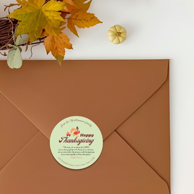 Sticker Rond Thanksgiving Bible Verse | Name & Address Envelope (Créateur téléchargé)