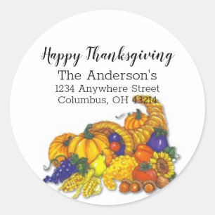 Sticker Rond Thanksgiving Cornucopia Adresse de retour