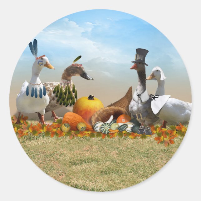 Sticker Rond Thanksgiving Ducks (Devant)