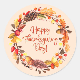 Sticker Rond Thanksgiving Fall Leaves Wreath