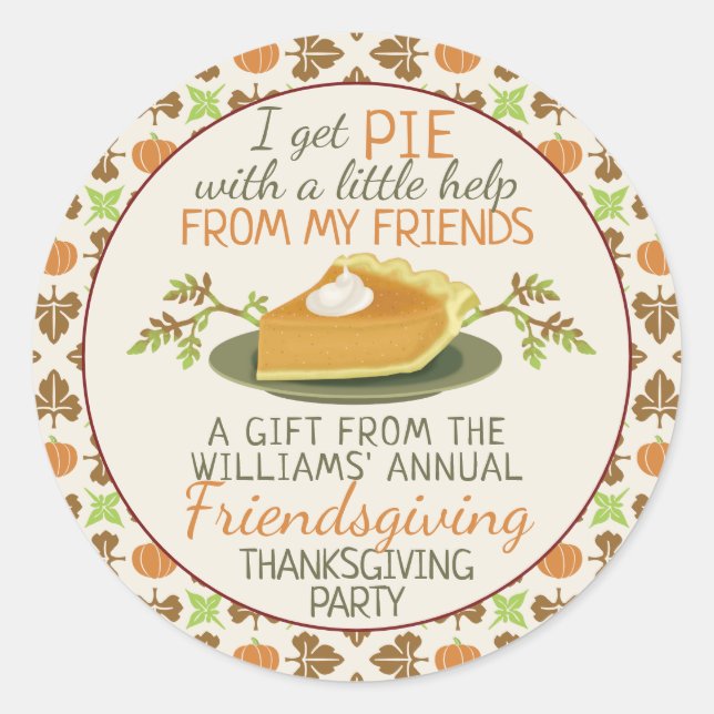Sticker Rond Thanksgiving Friendsgiving Citrouille Pie Party Fa (Devant)