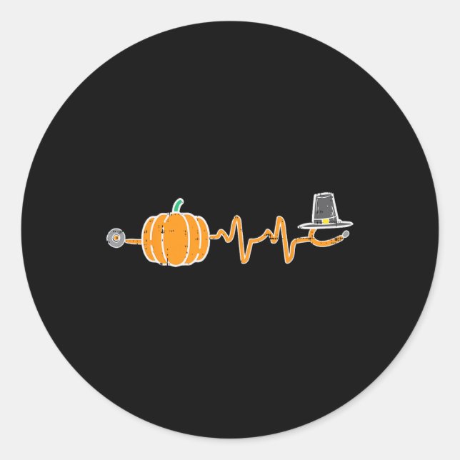 Sticker Rond Thanksgiving Hearbeat Citrouille Stethoscope Fall  (Devant)
