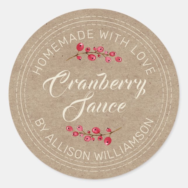 Sticker Rond Thanksgiving Homemade Cranberry Sauce Kraft Papier (Devant)