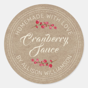 Sticker Rond Thanksgiving Homemade Cranberry Sauce Kraft Papier