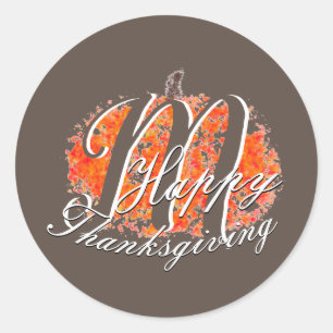 Sticker Rond Thanksgiving Monogramme Automne Citrouille Feuille
