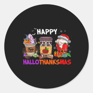 Sticker Rond Thanksgiving Noël Joyeux Hallothanksmas Café