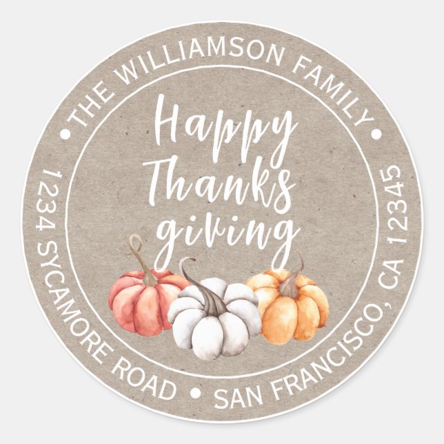 Sticker Rond Thanksgiving Nom de famille Adresse de retour Kraf (Devant)