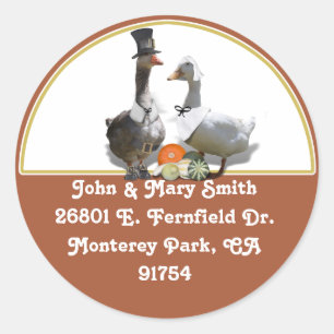 Sticker Rond Thanksgiving Pilgrim Canard Couple