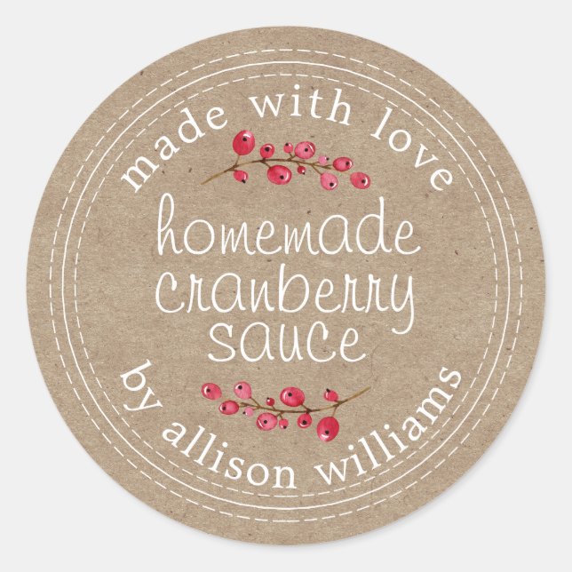 Sticker Rond Thanksgiving Sauce aux canneberges maison Kraft (Devant)