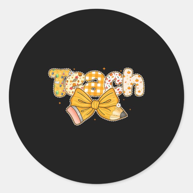 Sticker Rond Thanksgiving Teacher Pencil Bow Fall One Thankful  (Devant)