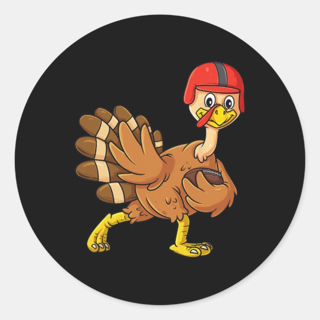 Sticker Rond Thanksgiving Turkey Football Player Trophy Award P (Devant)