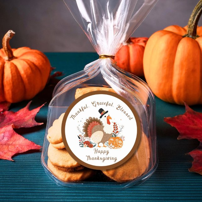 Sticker Rond Thanksgiving Turquie Avec Citrouilles Et Partir D' (Créateur téléchargé)