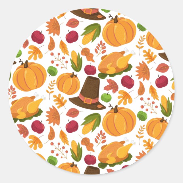Sticker Rond Thanksgiving Turquie Citrouille Automne Motif (Devant)