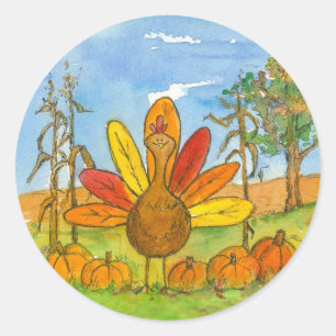 Sticker Rond Thanksgiving Turquie Citrouille Patch