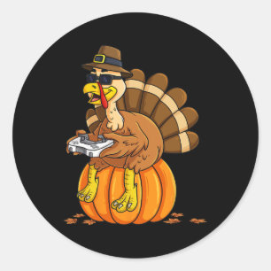 Sticker Rond Thanksgiving Turquie Joueur Citrouille Garçons Enf