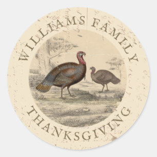 Sticker Rond Thanksgiving Vintage Turquie Jour Nom de famille