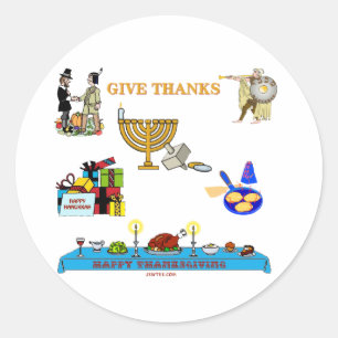 STICKER ROND THANKSGIVUKKAH DONNE DES DONS DE REMERCIEMENTS POU