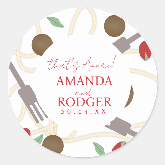 Sticker Rond That’s Amore Italian Pasta Wedding (Devant)