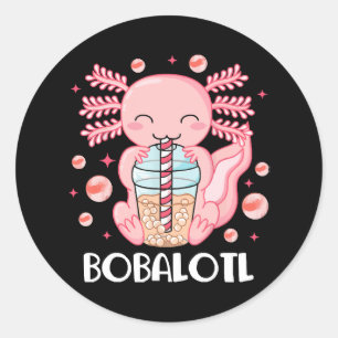 Sticker Rond Thé à bulles drôle d'Axolotl