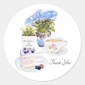 Sticker Rond thé à gâteau et fleurs collant rond classique