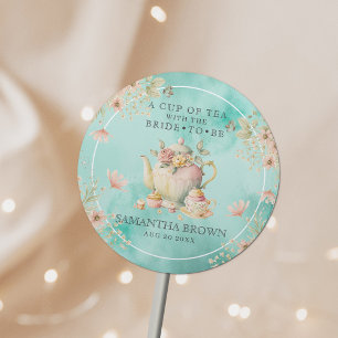 Sticker Rond Thé à la Fête des Fleurs Sauvages Bleu Turquoise p