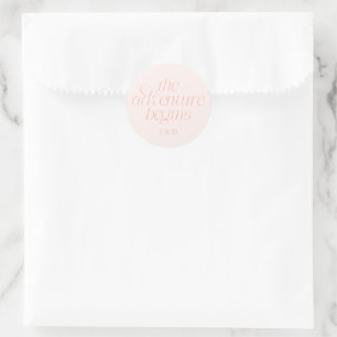 Sticker Rond The Adventure Begins Wedding Peach