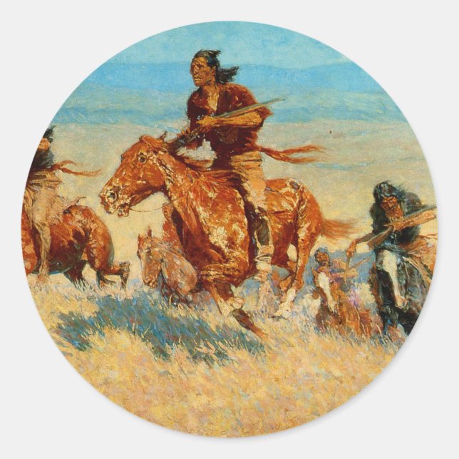 Sticker Rond The Buffalo Runners de Frederic Remington (1909) (Devant)