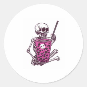 Sticker Rond Thé bulle de squelette d'Halloween