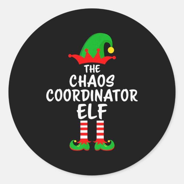 Sticker Rond The Chaos Coordinator Elf Matching Family Christma (Devant)