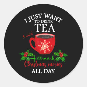 Sticker Rond Thé Chaud Et Films De Noël