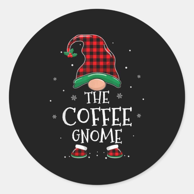 Sticker Rond The Coffee Gnome Xmas Family Matching Plaid Christ (Devant)