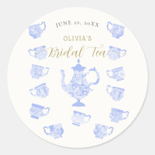 Sticker Rond Thé dansant à décor chinois bleu bohème pour maria
