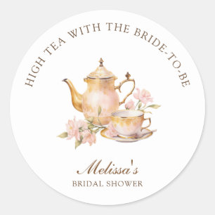Sticker Rond Thé Élevé Pastel Or Baby Shower Mariage