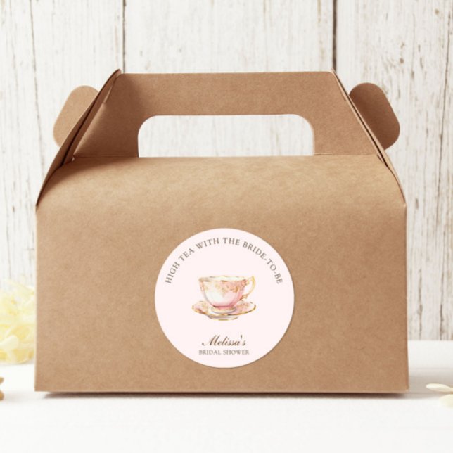 Sticker Rond Thé Élevé Rose Pâle Or Fête de Mariage (Créateur téléchargé)