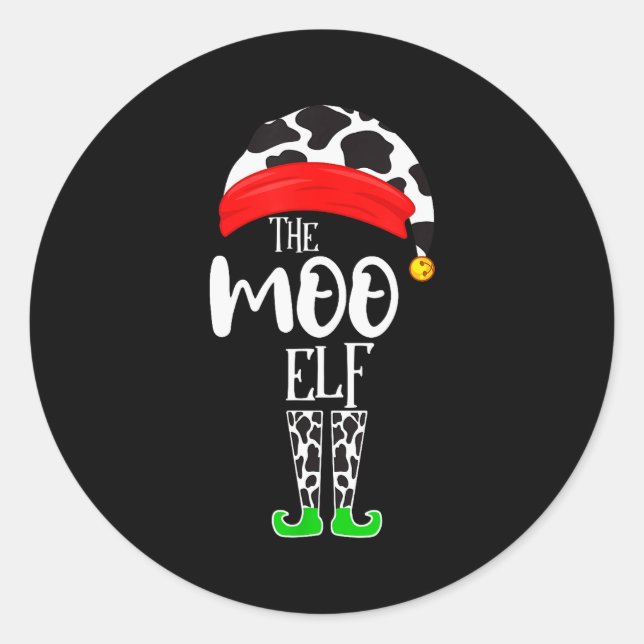 Sticker Rond The Elf Moo Cow Funny Christmas Elf Family Matchin (Devant)