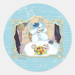 Sticker Rond Thé et poivrons Tea Party de caniche blanc