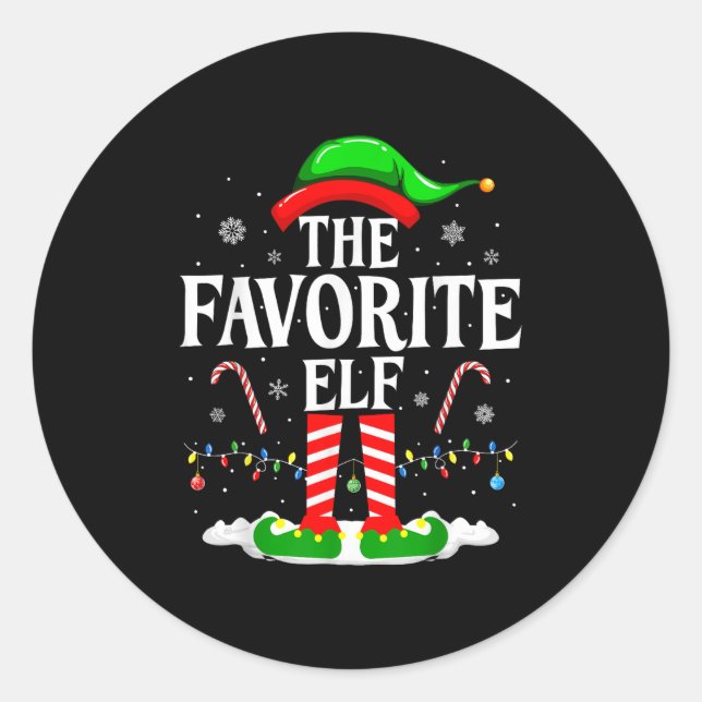 Sticker Rond The Favorite Elf Funny Xmas Matching Family Christ (Devant)