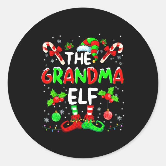 Sticker Rond The Grandma Elf Costume Pajamas Pjs Christmas Xmas (Devant)