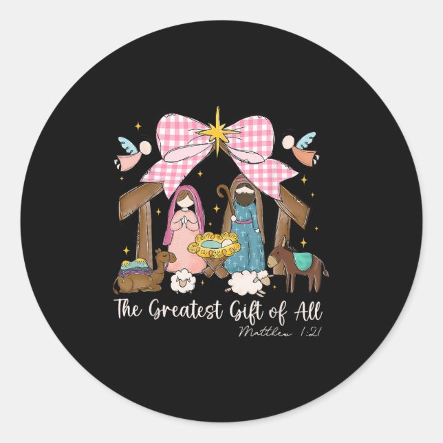 Sticker Rond The Greatest Gift For All Christmas Nativity Jesus (Devant)