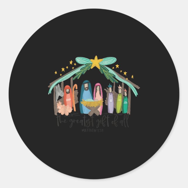 Sticker Rond The Greatest Gift For All Christmas Nativity Jesus (Devant)