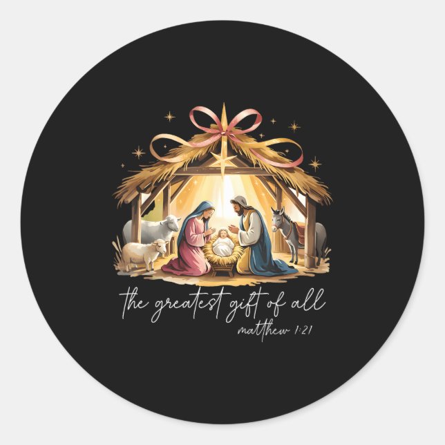 Sticker Rond The Greatest Gift Of All Christmas Jesus Christian (Devant)