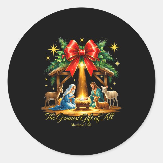 Sticker Rond The Greatest Gift Of All Nativity Christian Christ (Devant)