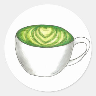 Sticker Rond Thé japonais Matcha Green Latte Teacup Foin