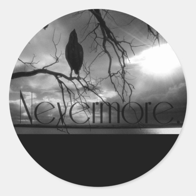 Sticker Rond The Raven - Nevermore Sunbeams & Tree B&W (Devant)