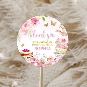 Sticker Rond Thé Rose Or Floral Par Thé Fête Anniversaire