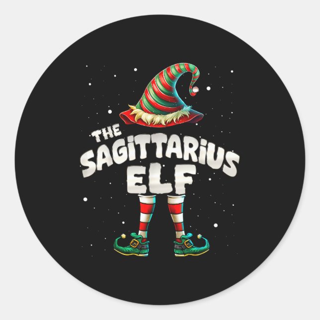 Sticker Rond The Sagittarius Elf Family Matching Group Christma (Devant)