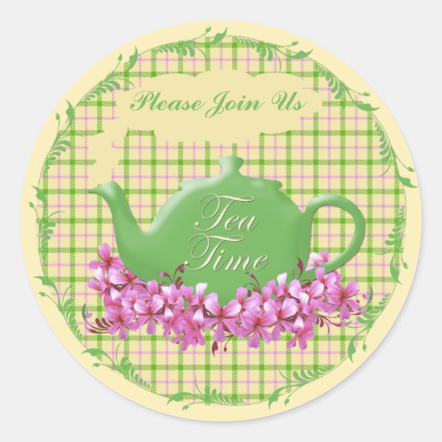 Sticker Rond Thé Teapot Ressort Plaid (Devant)